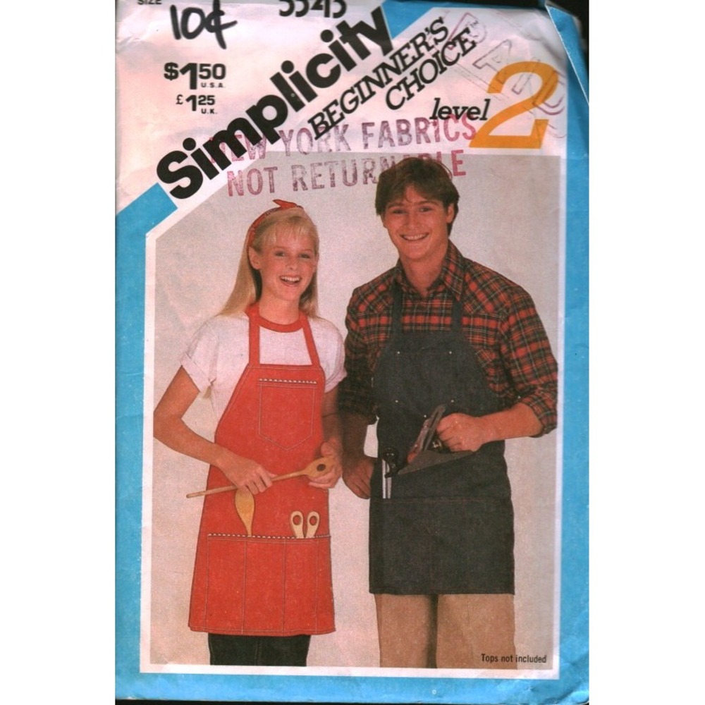 Vintage Simplicity 5343 Sewing Pattern Unisex Apron‎ Misses Men One Size cut